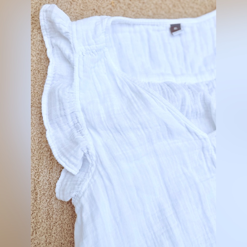 White Crinkle Gauze V-Neck Ruffle Sleeve Women's Top | Size Extra Large - Picture 5 of 6